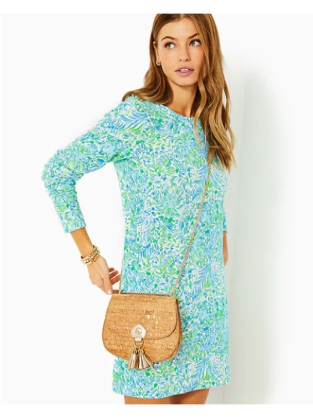 Lilly Pulitzer Kenley long sleeve crewneck dress Hydra Blue Dandy Lions size L
